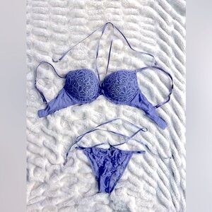 New blue 36 C very sexy vs bush up Bra and medium panty w/ sexy nevk ribbon